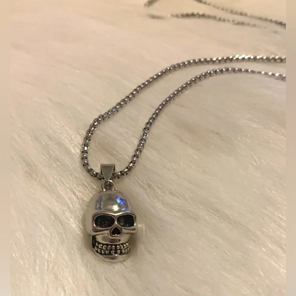 Skull Titanium Steel Silver Necklace Men Pendant Punk Biker Halloween